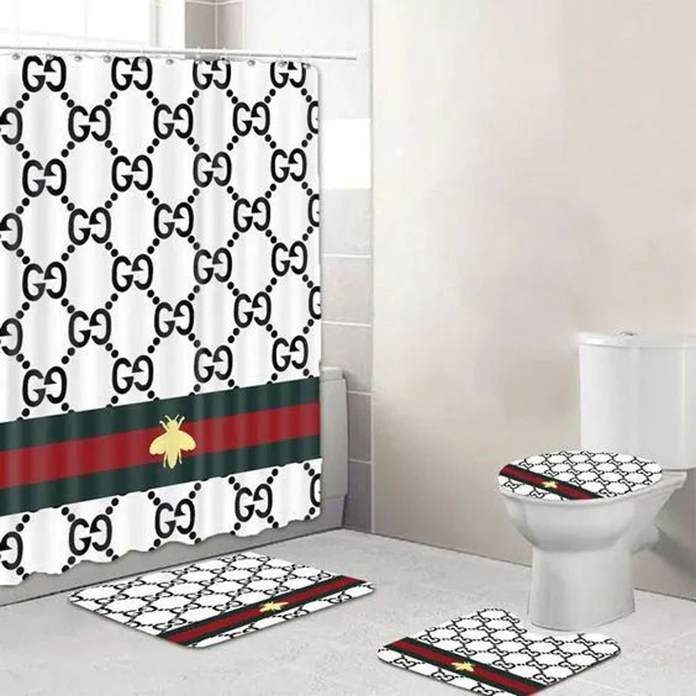 Gucci White Bee Bathroom Set Bath Mat Home Decor Luxury Fashion Brand Hypebeast