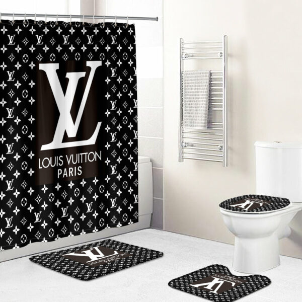 Louis Vuitton Lv Black Bathroom Set Luxury Fashion Brand Bath Mat Hypebeast Home Decor