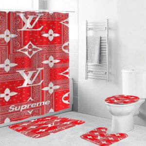 Louis Vuitton Lv Supreme Bathroom Set Hypebeast Bath Mat Luxury Fashion Brand Home Decor