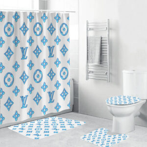 Louis Vuitton Lv Blue Bathroom Set Luxury Fashion Brand Home Decor Bath Mat Hypebeast