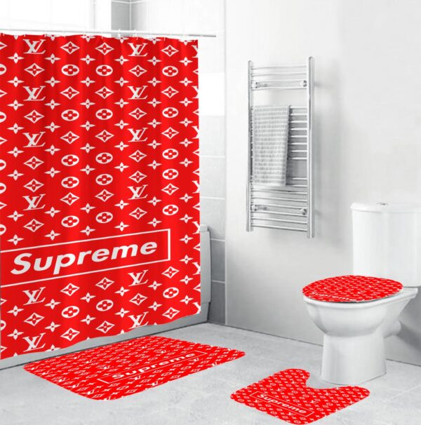 Louis Vuitton Lv Supreme Bathroom Set Hypebeast Bath Mat Home Decor Luxury Fashion Brand