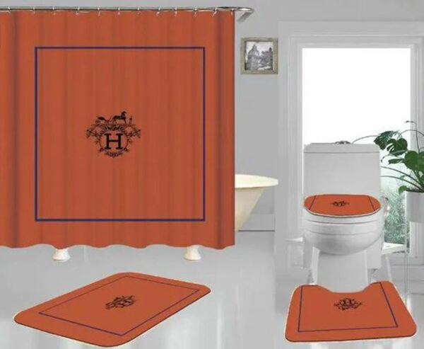 Hermes Paris Orange Bathroom Set Home Decor Hypebeast Bath Mat Luxury Fashion Brand