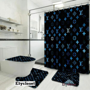 Louis Vuitton Lv Blue Bathroom Set Luxury Fashion Brand Hypebeast Bath Mat Home Decor