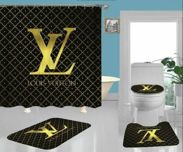 Louis Vuitton Lv Black Gold Bathroom Set Home Decor Luxury Fashion Brand Hypebeast Bath Mat