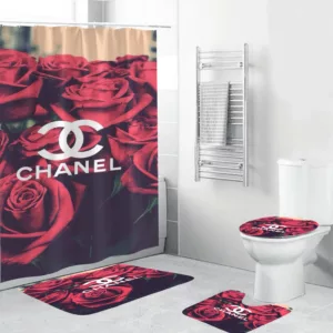 Coco Chanelin Red Roses Background Bathroom Set Home Decor Bath Mat Luxury Fashion Brand Hypebeast