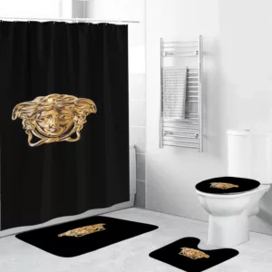 Versace Golden Medusa Face In Black Bathroom Set Bath Mat Home Decor Luxury Fashion Brand Hypebeast