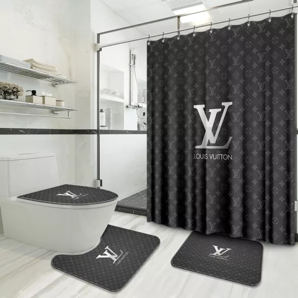 Louis Vuitton Gray Bathroom Set Home Decor Luxury Fashion Brand Bath Mat Hypebeast