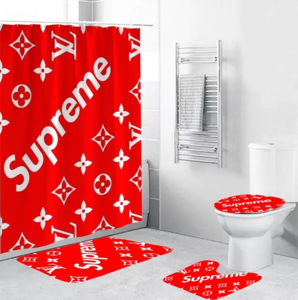 Louis Vuitton Supreme Red Bathroom Set Hypebeast Luxury Fashion Brand Bath Mat Home Decor