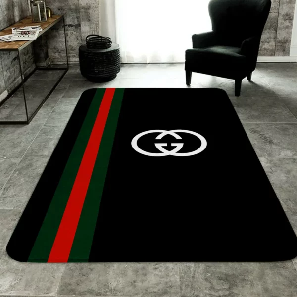 Gucci Black Rectangle Rug Area Carpet Door Mat Luxury Fashion Brand Home Decor