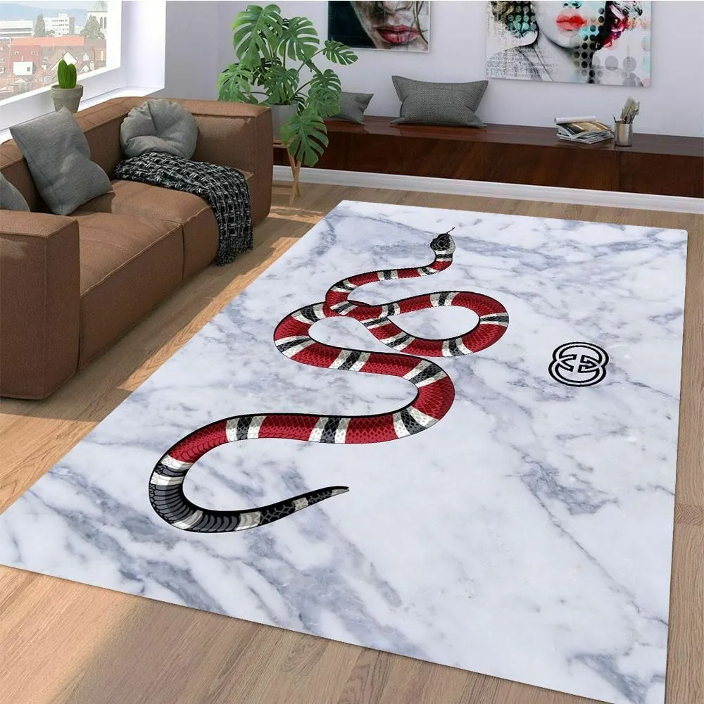 Gucci snake white Rectangle Rug Luxury Area Carpet Fashion Brand Door Mat Home Decor