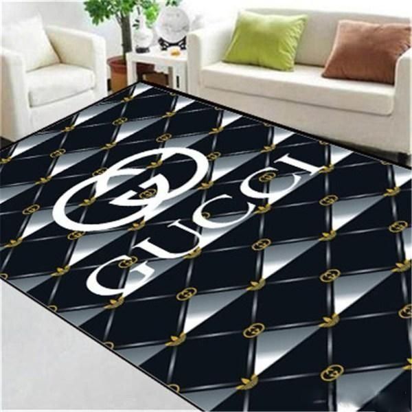 Gucci Print Black White Luxury Fashion Brand Rug Area Carpet Door Mat Home Decor