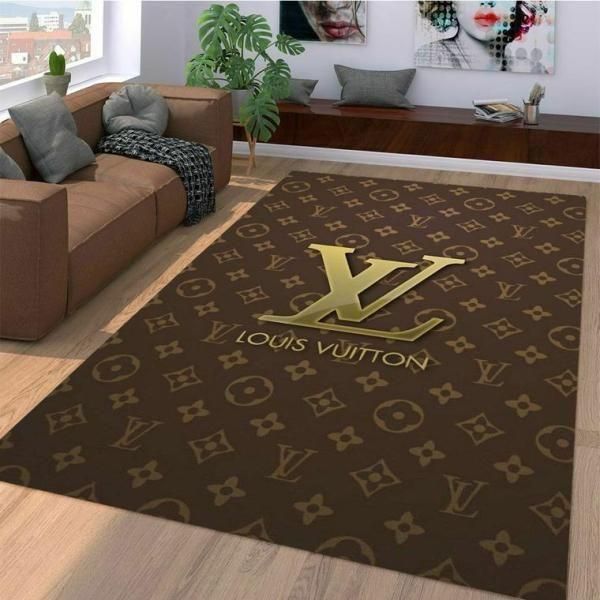 Louis Vuitton Gold Area The Luxury Fashion Brand Rug Home Decor Door Mat Area Carpet