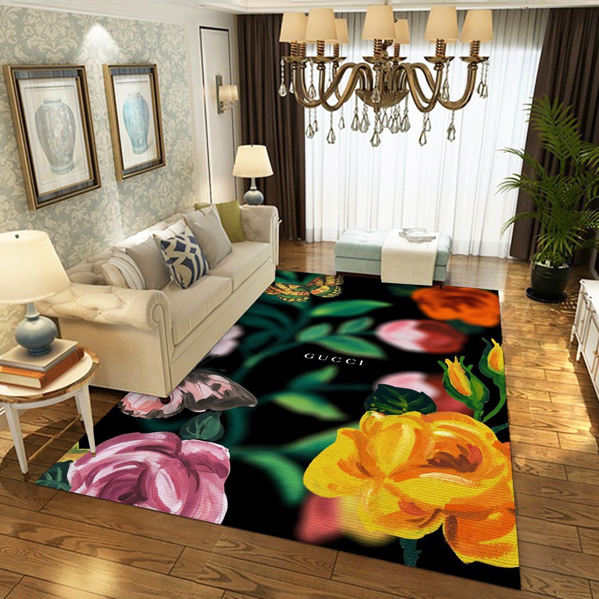 Gucci Roses Art Luxury Fashion Brand Rug Home Decor Door Mat Area Carpet