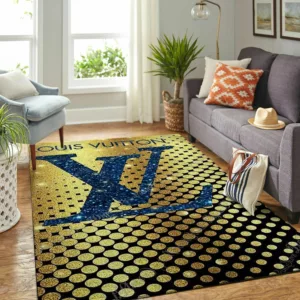 Louis Vuitton Yellow Blue Luxury Fashion Brand Rug Door Mat Area Carpet Home Decor