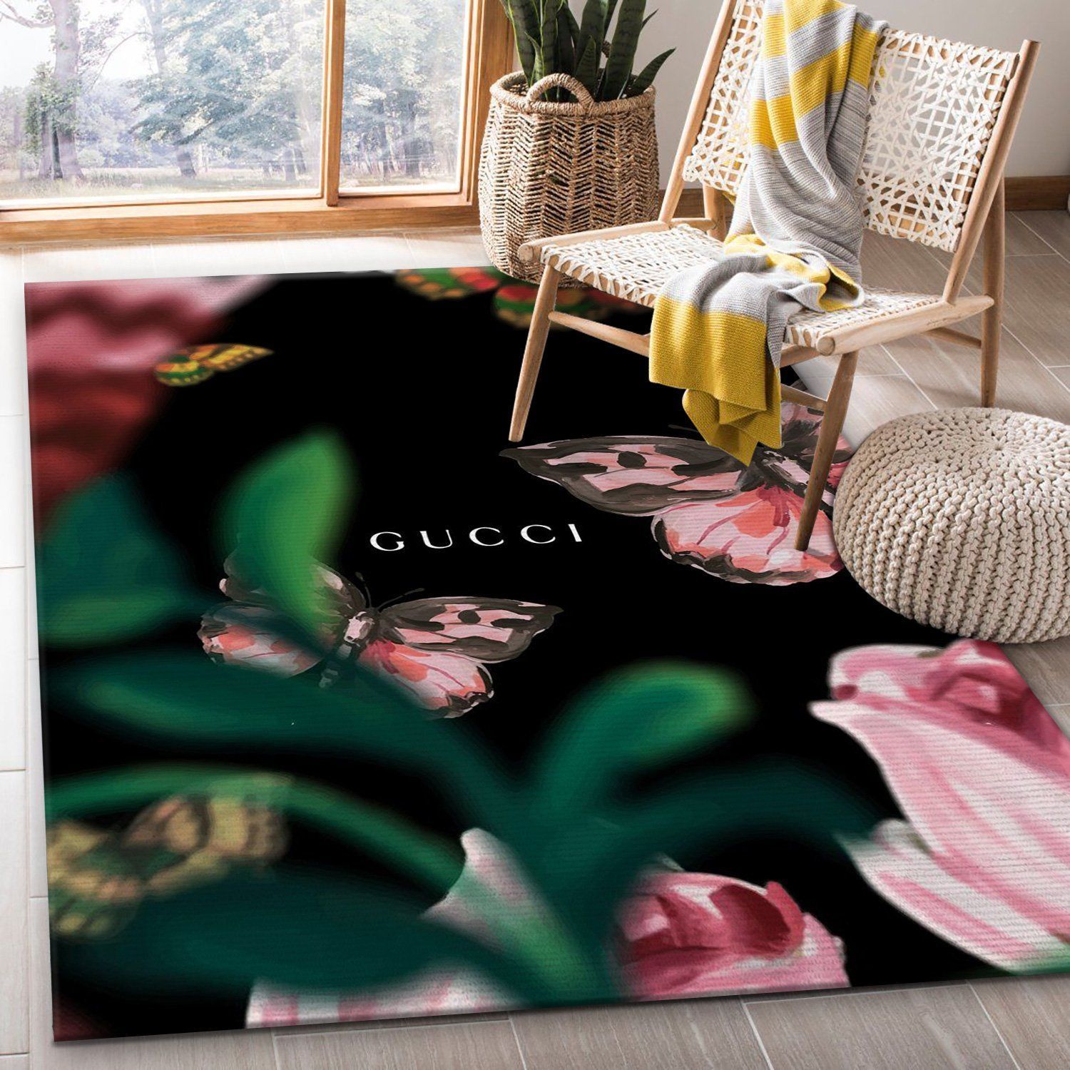 Gucci Butterflies Area Christmas Luxury Fashion Brand Rug Door Mat Home Decor Area Carpet