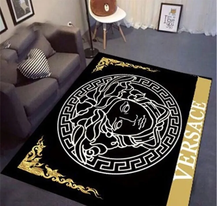 Gianni Versace Black Luxury Fashion Brand Rug Area Carpet Door Mat Home Decor