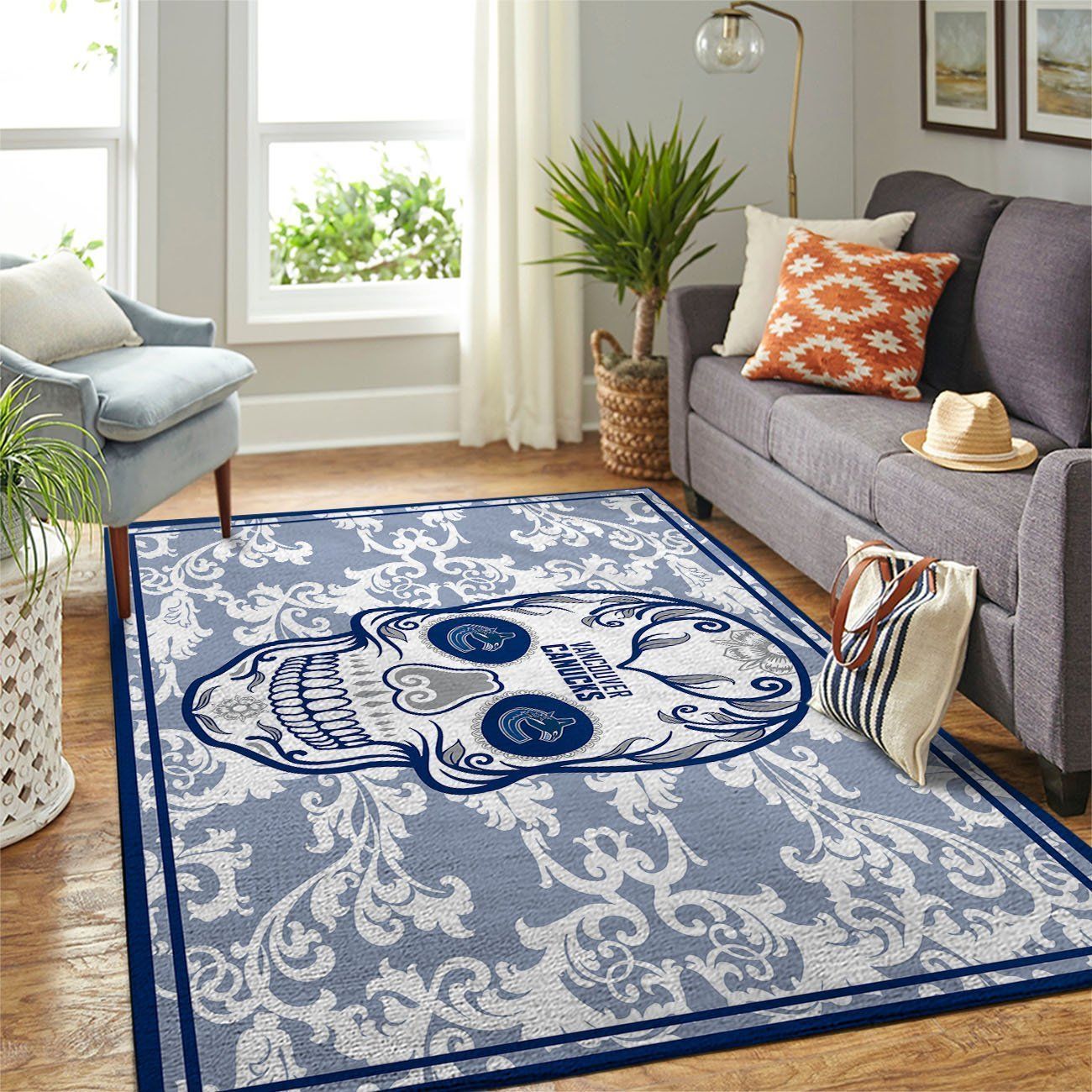 Vancouver Canucks Nhls Skull Flower Style Type 7115 Rug Area Carpet Living Room Home Decor