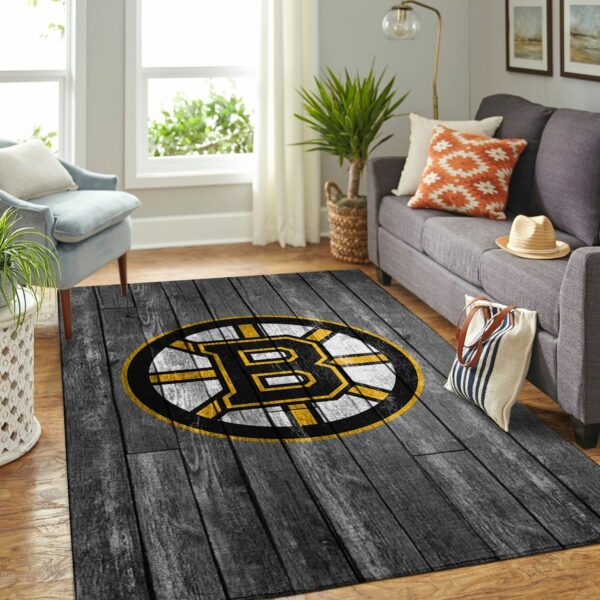 Boston Bruins Nhl Team Logo Grey Wooden Type 7165 Rug Area Carpet Home Decor Living Room