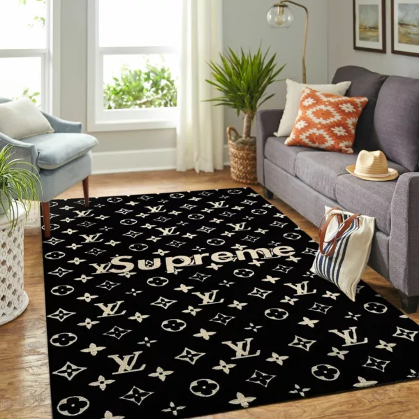 Louis Vuitton Supreme Black Luxury Fashion Brand Rug Door Mat Home Decor Area Carpet