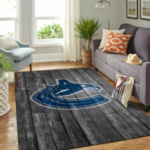Vancouver Canucks Nhls Hockey Team Logo Gray Wooden Type 7210 Rug Living Room Home Decor Area Carpet