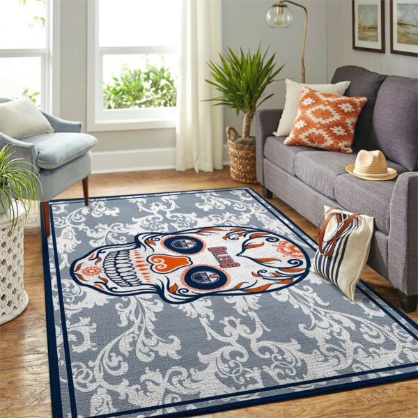 Edmonton Oilers Nhl Team Logo Skull Flower Type 7211 Rug Area Carpet Home Decor Living Room