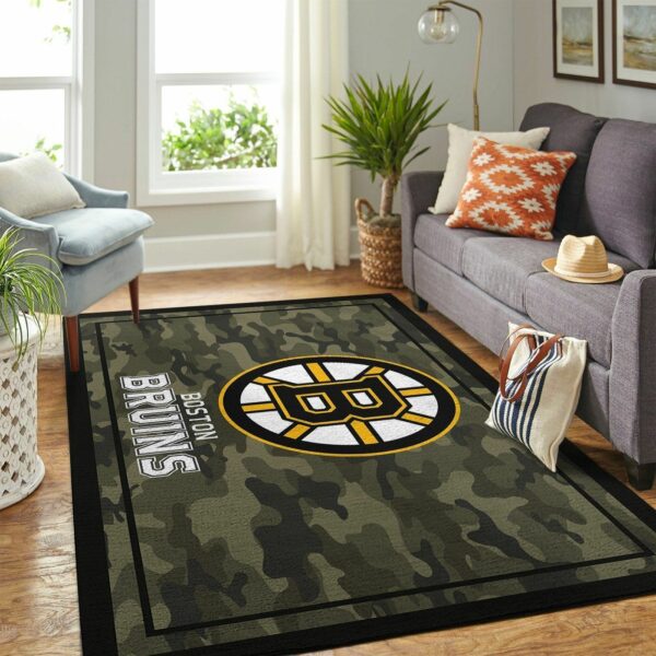 Boston Bruins Nhl Team Logo Camo Type 7703 Rug Living Room Home Decor Area Carpet