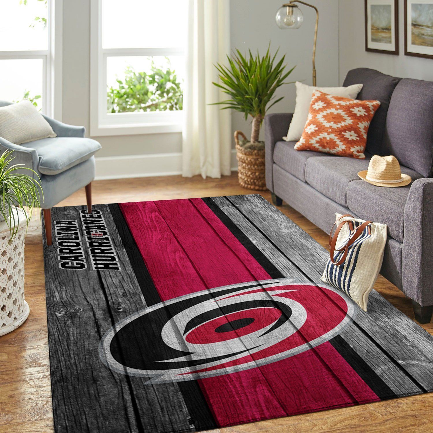 Carolina Hurricanes Nhl Team Logo Wooden Type 7712 Rug Home Decor Area Carpet Living Room