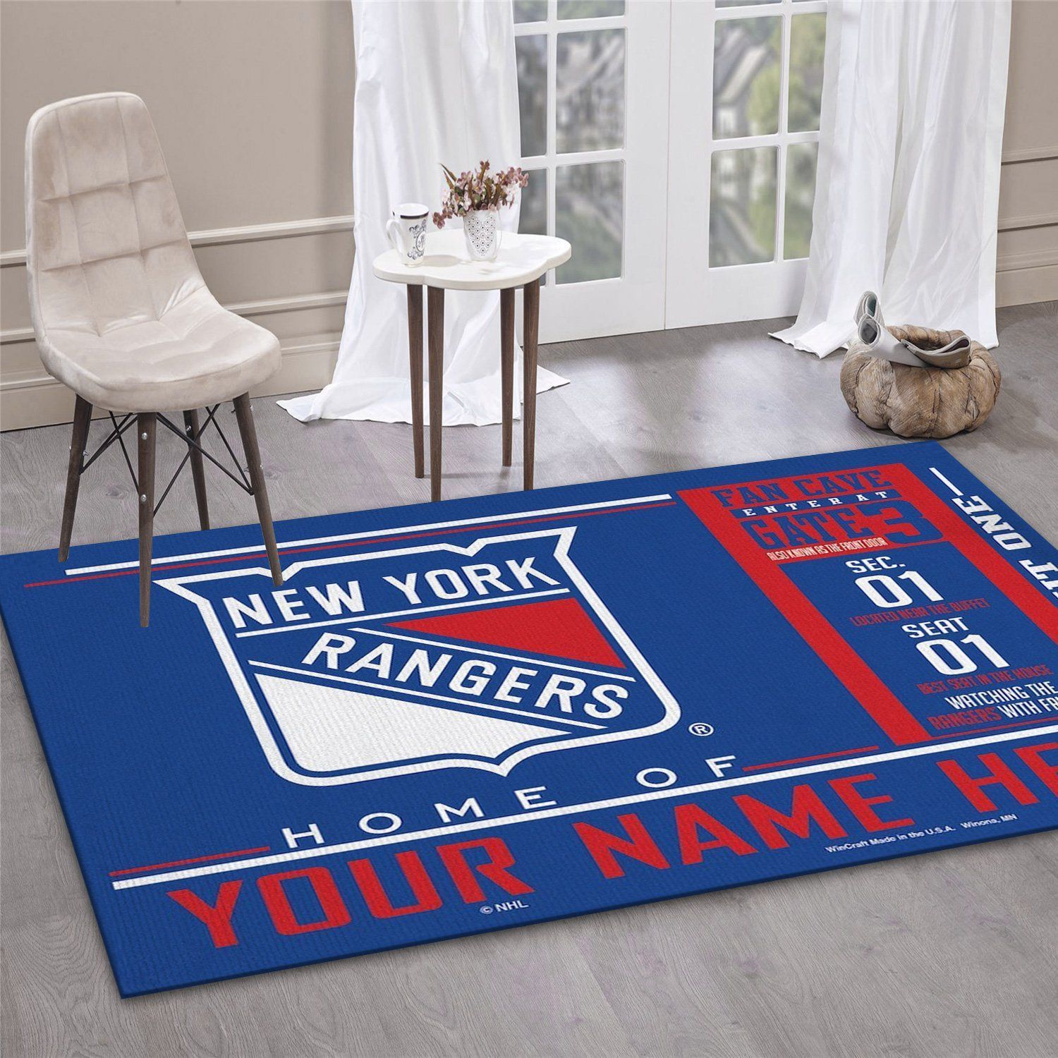 Customizable New York Rangers Wincraft Personalized Nhl Type 7720 Rug Area Carpet Home Decor Living Room