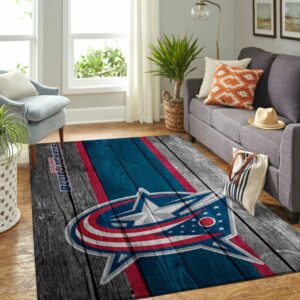 Columbus Blue Jackets Nhl Team Logo Wooden Type 7723 Rug Home Decor Living Room Area Carpet