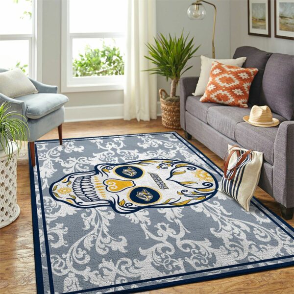 Nashville Predators Nhl Team Logo Skull Flower Type 7760 Rug Area Carpet Home Decor Living Room
