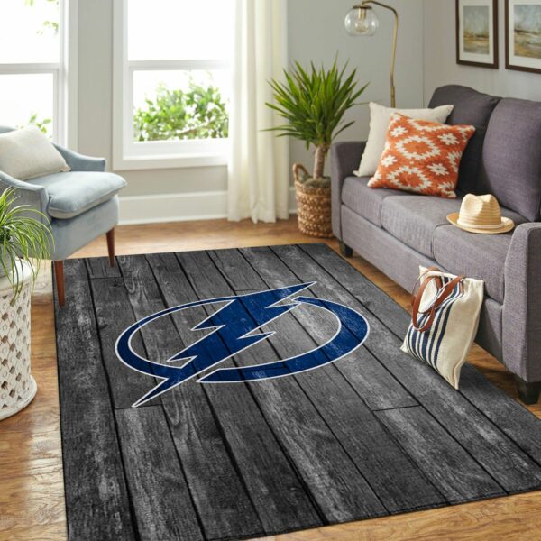 Tampa Bay Lightning Nhl Team Logo Grey Wooden Type 7796 Rug Area Carpet Living Room Home Decor