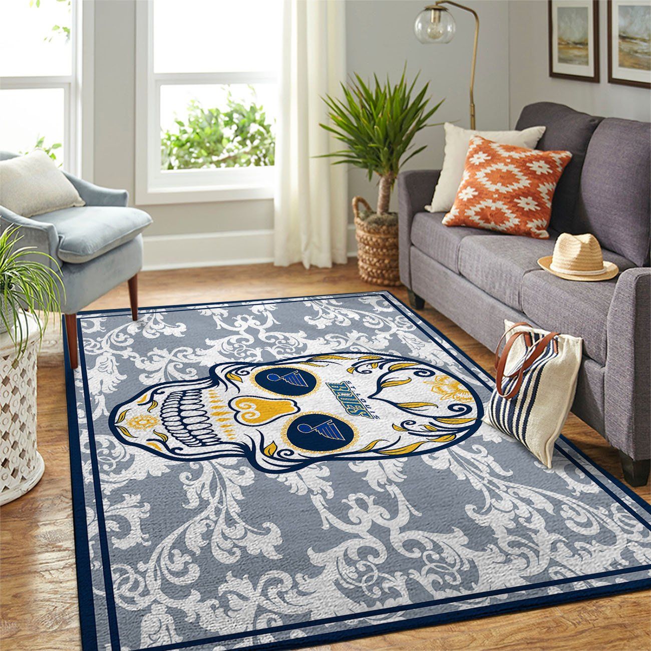 St Louis Blues Nhl Team Logo Skull Flower Type 7845 Rug Area Carpet Living Room Home Decor