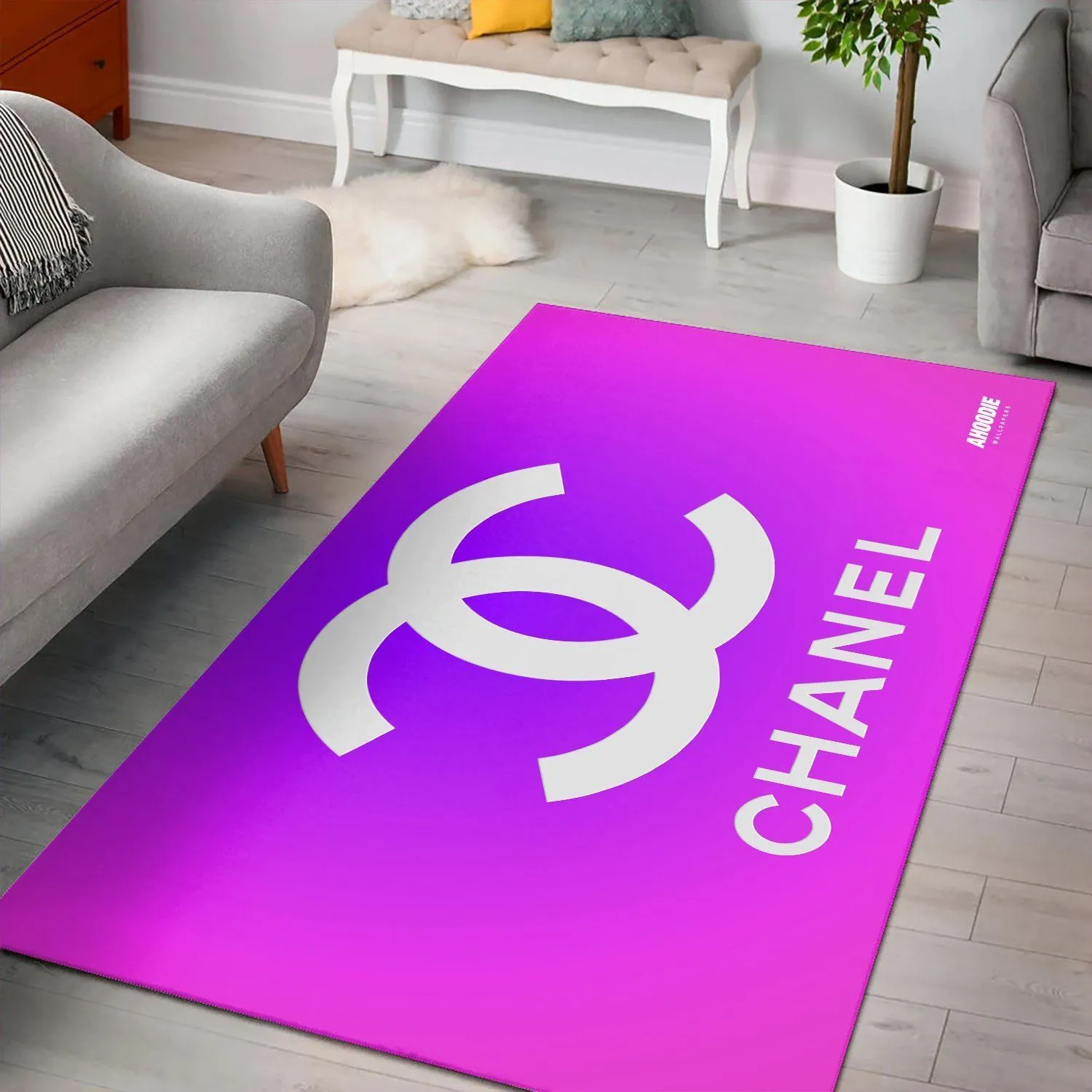 Chanel Pinky Gradient Luxury Fashion Brand Rug Area Carpet Door Mat Home Decor