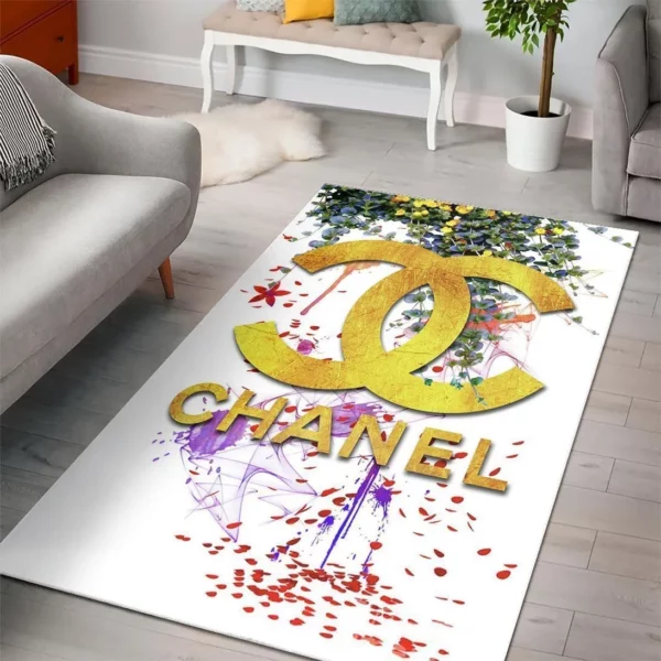 Chanel Paint Golden Luxury Fashion Brand Rug Home Decor Area Carpet Door Mat