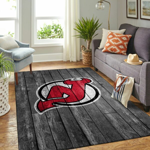 New Jersey Devils Nhl Team Logo Grey Wooden Type 7900 Rug Home Decor Area Carpet Living Room