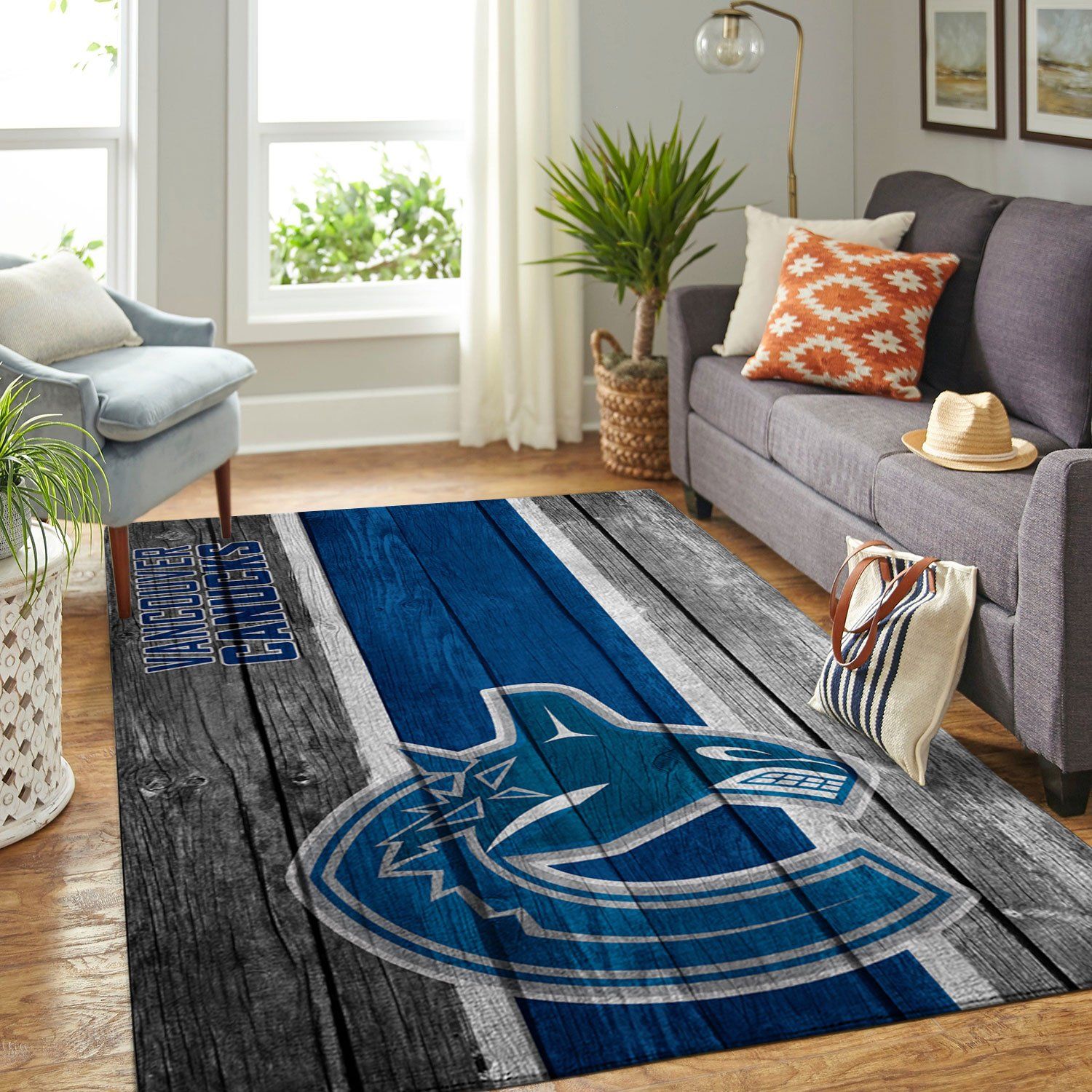 Vancouver Canucks Nhl Team Logo Wooden Type 7931 Rug Living Room Area Carpet Home Decor