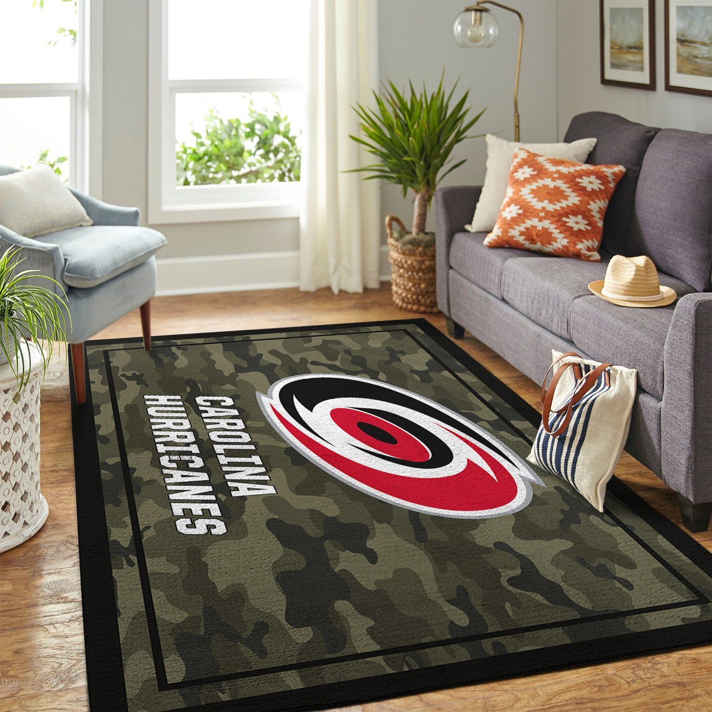 Carolina Hurricanes Nhl Team Logo Camo Type 7934 Rug Living Room Area Carpet Home Decor