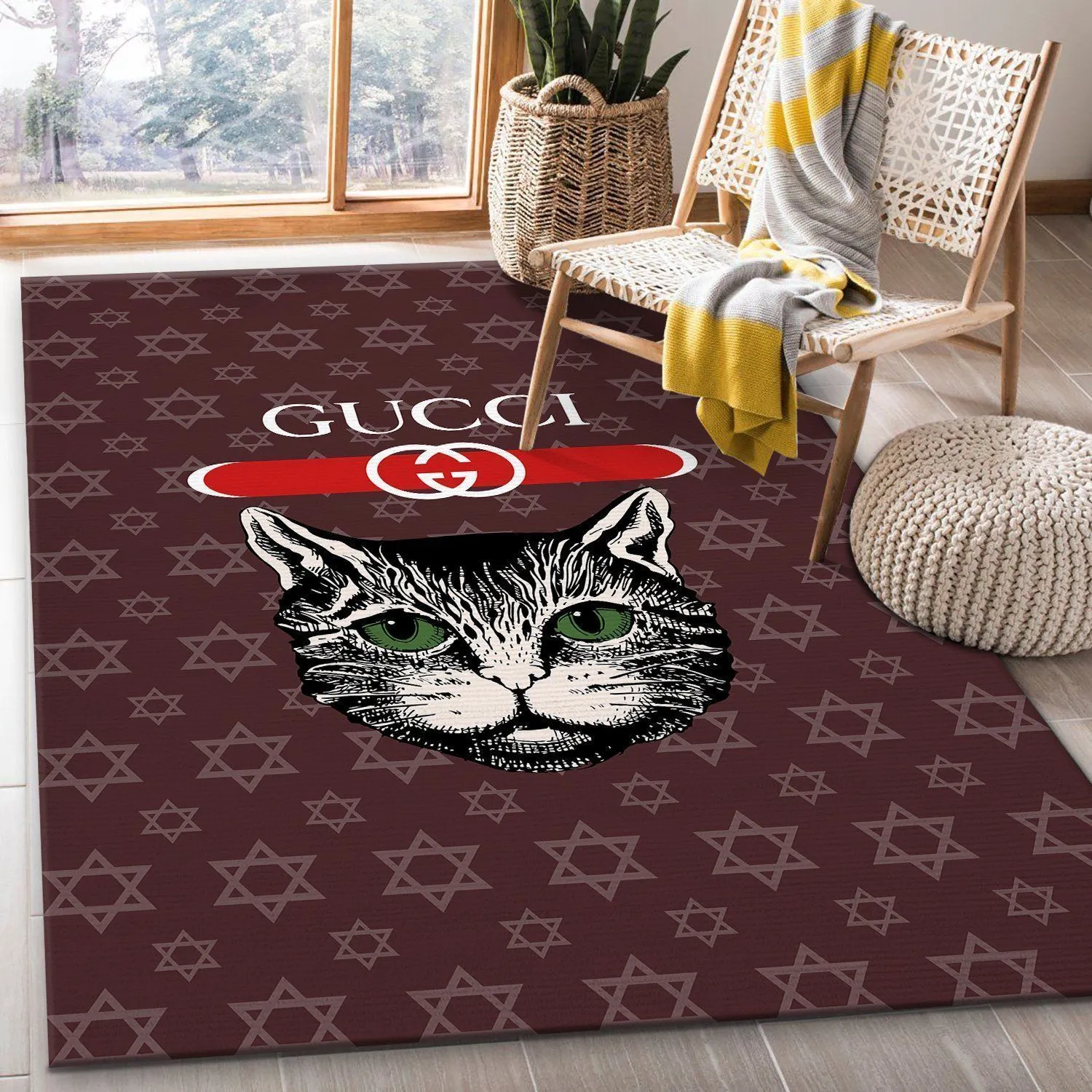 Gucci Cat Rectangle Rug Area Carpet Fashion Brand Luxury Home Decor Door Mat