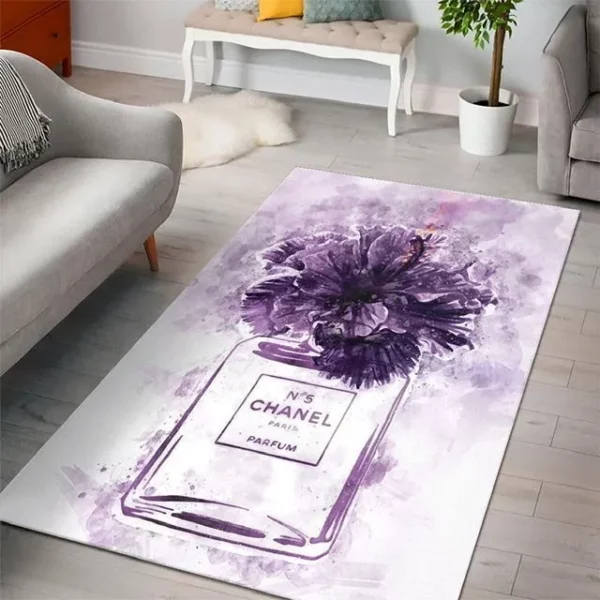 Chanel Violet Parfum Rectangle Rug Door Mat Luxury Home Decor Fashion Brand Area Carpet