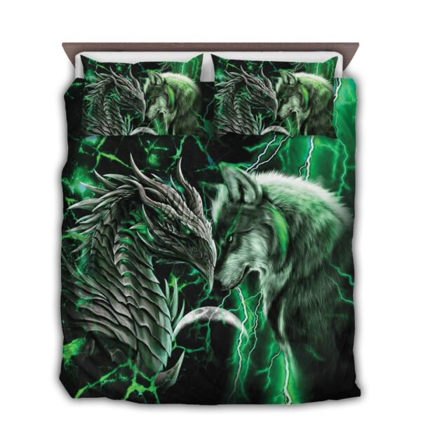 Dragon And Wolf Bedding Set Green