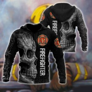 Firefighter Skull 3D Hoodie For Men And Women Black 3D Hoodie