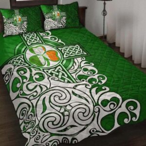 Ireland Celtic Quilt Set Irish Shamrock Flag With Celtic Cross