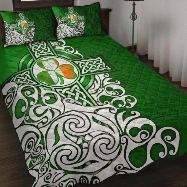 Ireland Celtic Quilt Set Irish Shamrock Flag With Celtic Cross