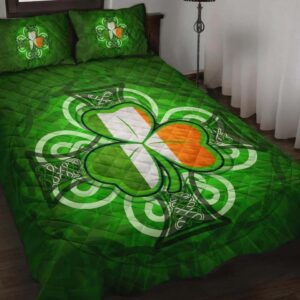 Ireland Quilt Set Shamrock With Celtic Cross