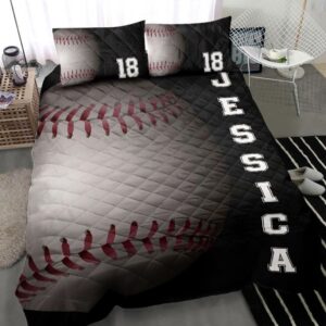 Personalized Baseball Quilt Set Baseball Ball 3D Black