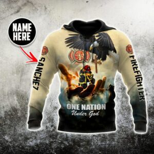 Personalized Firefighter 3D Hoodie One Nation Under God