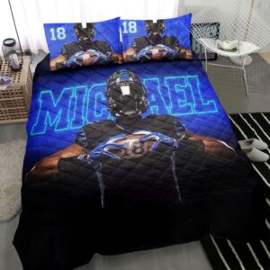 Personalized Football Quilt Set America Football Blue Black 3D