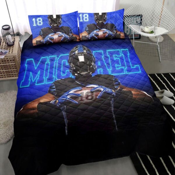 Personalized Football Quilt Set America Football Blue Black 3D