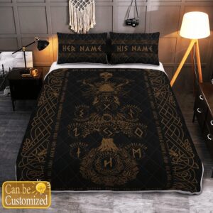 Personalized Viking Quilt Set Tree Of Life Yggdrasil