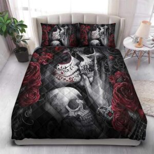 Skull Couple Quilt Set Rose